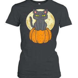 Black Cat On Pumpkin Full Moon Halloween Pet  Shirt