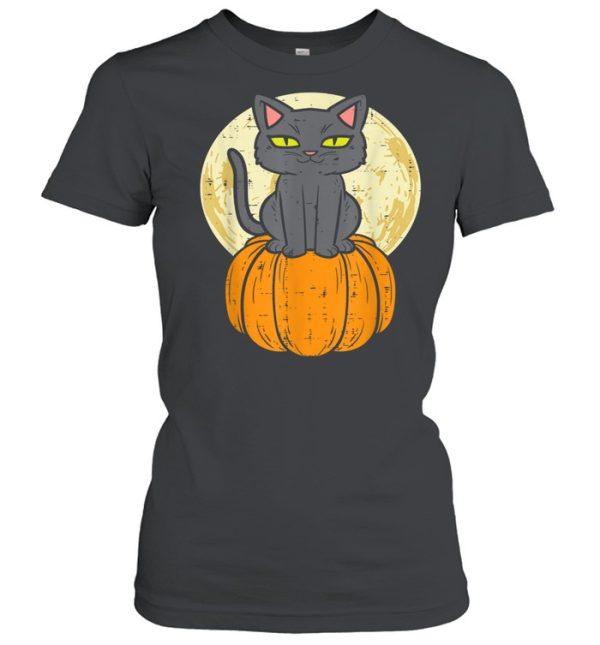 Black Cat On Pumpkin Full Moon Halloween Pet  Shirt