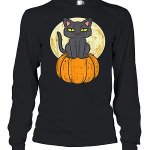 Black Cat On Pumpkin Full Moon Halloween Pet Shirt 3