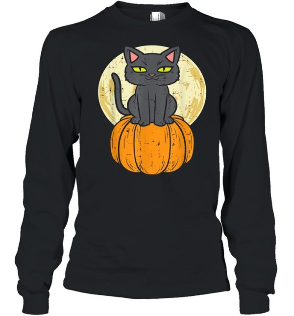 Black Cat On Pumpkin Full Moon Halloween Pet  Shirt