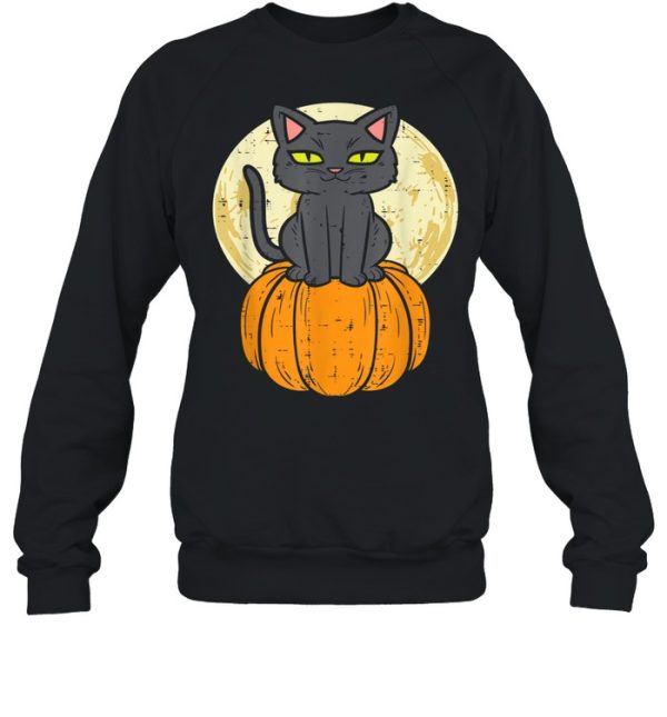 Black Cat On Pumpkin Full Moon Halloween Pet  Shirt