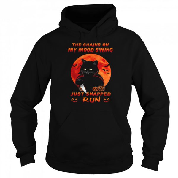 Black Cat the chains on my mood swing just snapped run Halloween Moon shirt