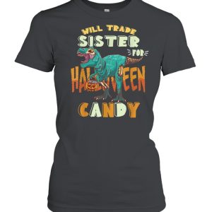 Boys Halloween t-rex Will Trade Sister for Candy Matching shirt
