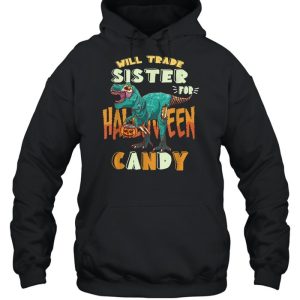 Boys Halloween t rex Will Trade Sister for Candy Matching shirt 5