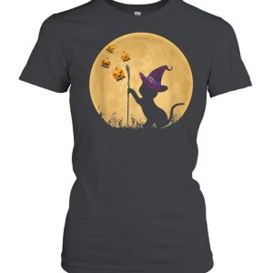 Cat with witch hat Pumpkin bat Moon Halloween Costume Kitty shirt