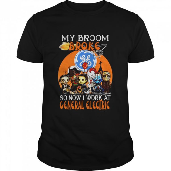 Chibi Horror characters my broom broke so now I work at General Electric Halloween shirt