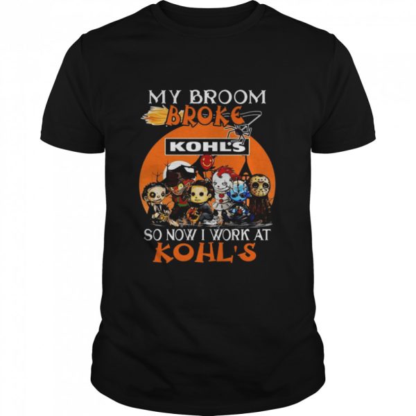 Chibi Horror characters my broom broke so now I work at Kohl’s Halloween shirt