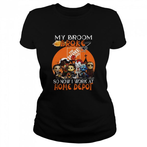 Chibi Horror characters my broom broke so now I work at The Home Depot Halloween shirt