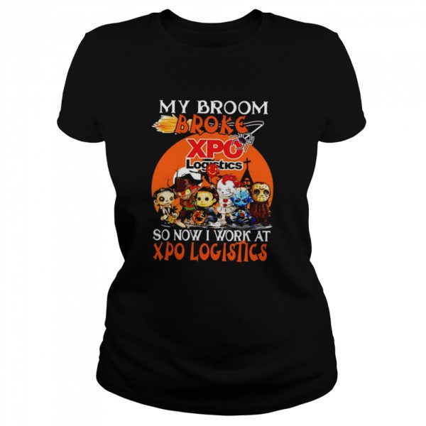 Chibi Horror characters my broom broke so now I work at Xpo Logistics Halloween shirt