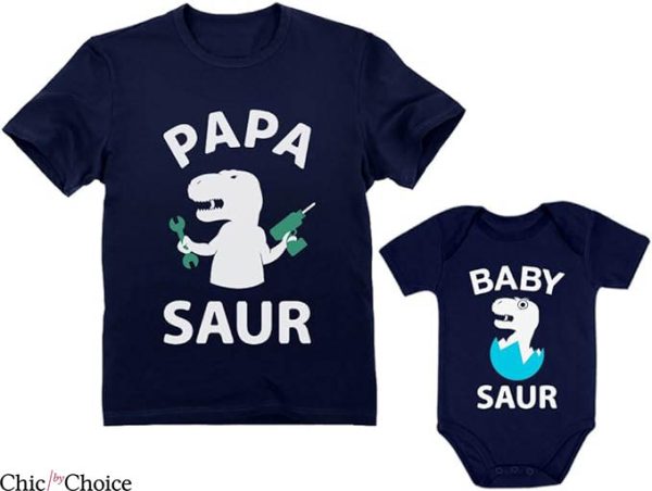 Dad Son Matching T-Shirt Papa Saur Dad And Baby T-Shirt