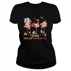 Flamingo Happy Halloween Thanksgiving Christmas T-shirt