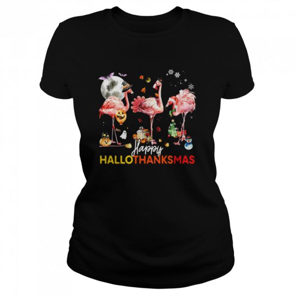 Flamingo Happy Halloween Thanksgiving Christmas T-shirt