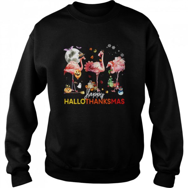 Flamingo Happy Halloween Thanksgiving Christmas T-shirt