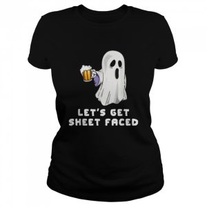 Halloween Ghost Drinking Beer Funny Let’s Get Sheet Faced T-Shirt B0BHHPLY5Q