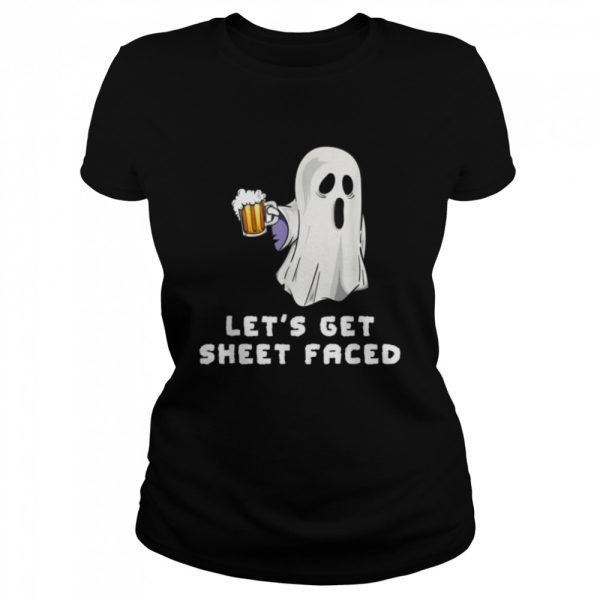 Halloween Ghost Drinking Beer Funny Let’s Get Sheet Faced T-Shirt B0BHHPLY5Q