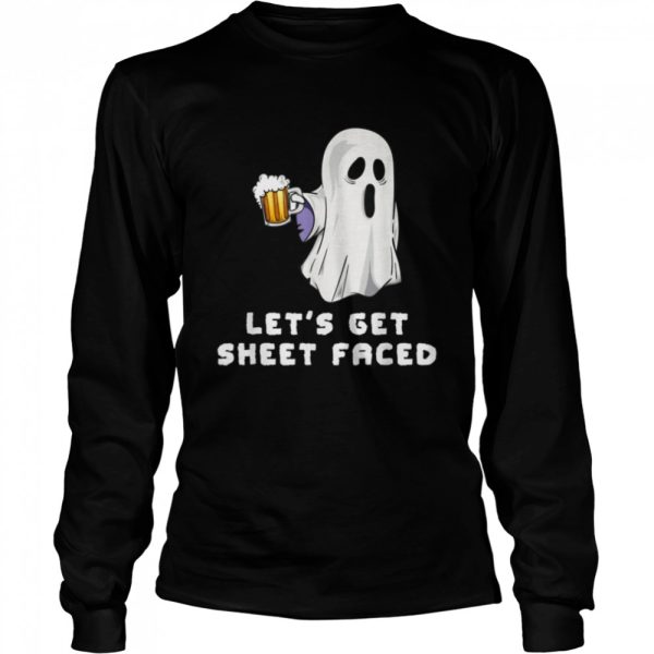 Halloween Ghost Drinking Beer Funny Let’s Get Sheet Faced T-Shirt B0BHHPLY5Q