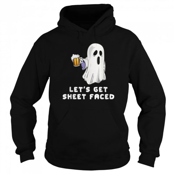 Halloween Ghost Drinking Beer Funny Let’s Get Sheet Faced T-Shirt B0BHHPLY5Q