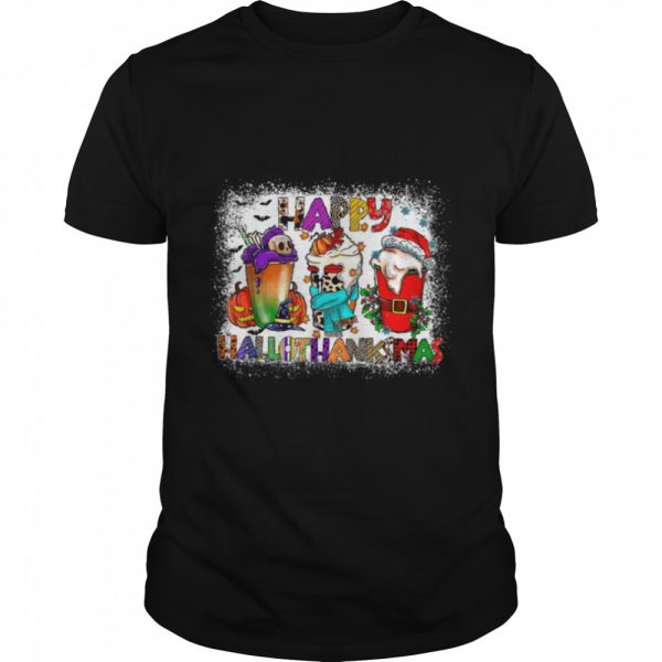 Halloween Thanksgiving Christmas Happy Hallothanksmas Coffee T-Shirt B0BKK8BWYZ