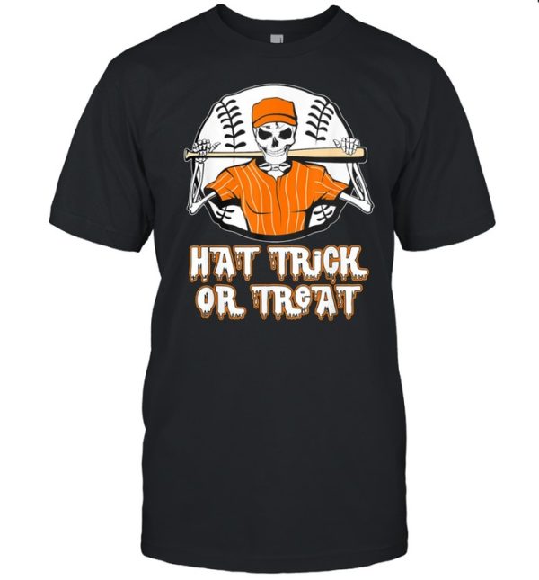 Hat Trick or Treat Skeleton Baseball Halloween Costume shirt