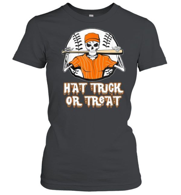 Hat Trick or Treat Skeleton Baseball Halloween Costume shirt