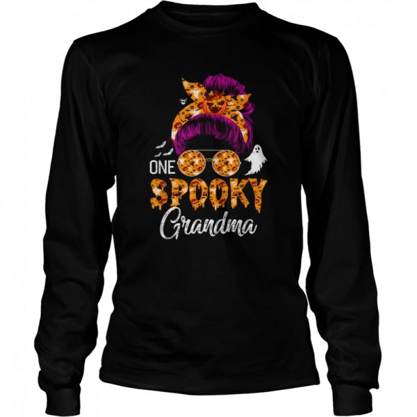 Messy Bun Mom Monster Bleached One Spooky Grandma Halloween T-Shirt