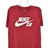 Modern Nike Dri-Fit shirt, burgundy graphic tee