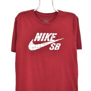 Modern Nike Dri-Fit shirt, burgundy graphic tee