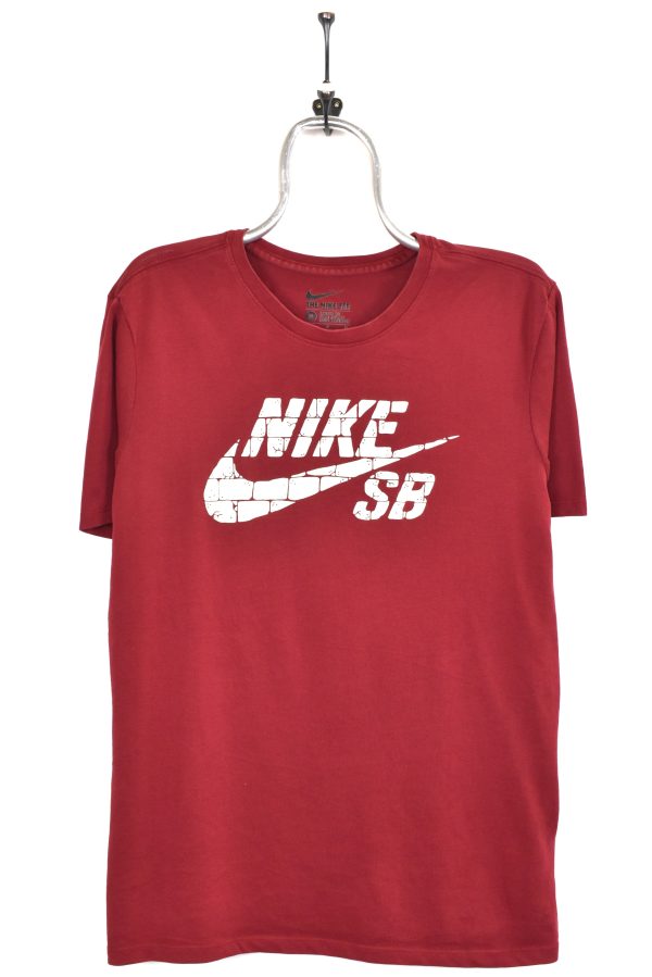 Modern Nike Dri-Fit shirt, burgundy graphic tee