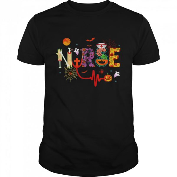 Nurse Halloween Costume Stethoscope Heartbeat Pumpkin Shirt