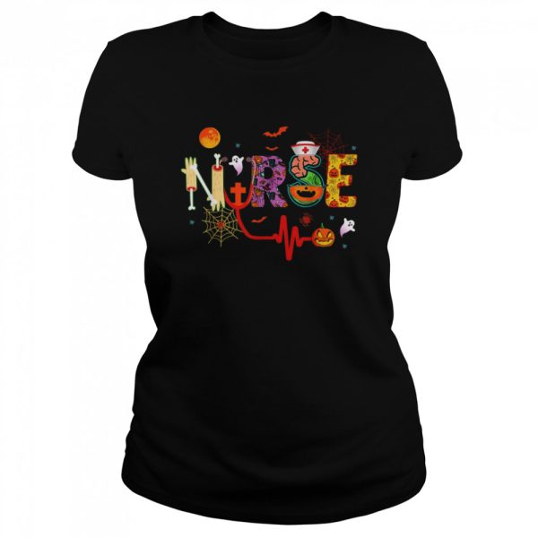 Nurse Halloween Costume Stethoscope Heartbeat Pumpkin Shirt