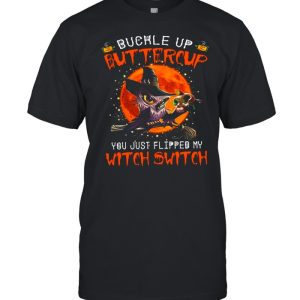 Owl Buckle Up Buttercup You Just Flipped My Witch Switch Skull Halloween Shirt 1