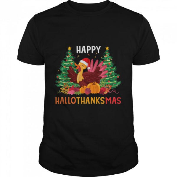 Owl Thankgiving Halloween Christmas Happy Hallothanksmas T-Shirt B0B7DXL9WR