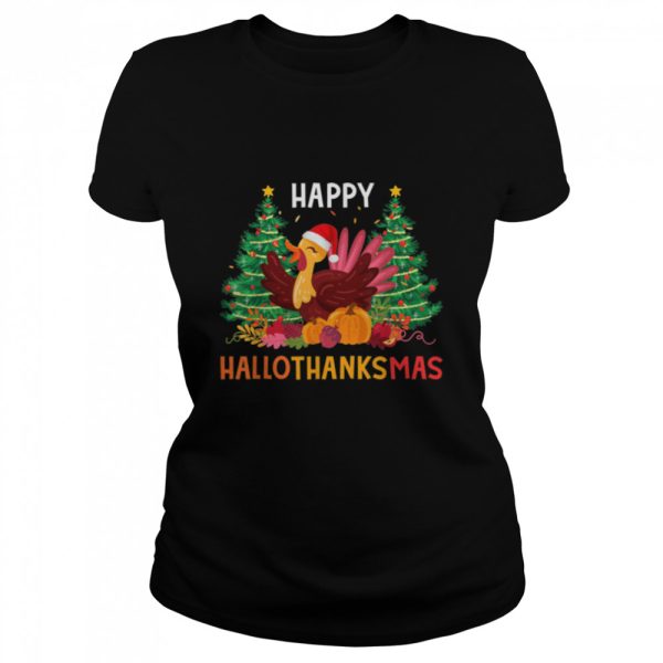 Owl Thankgiving Halloween Christmas Happy Hallothanksmas T-Shirt B0B7DXL9WR