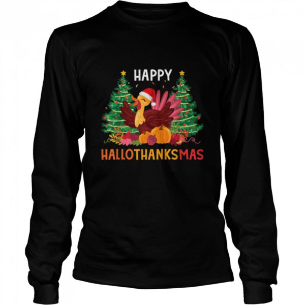 Owl Thankgiving Halloween Christmas Happy Hallothanksmas T-Shirt B0B7DXL9WR