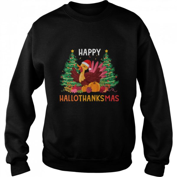 Owl Thankgiving Halloween Christmas Happy Hallothanksmas T-Shirt B0B7DXL9WR