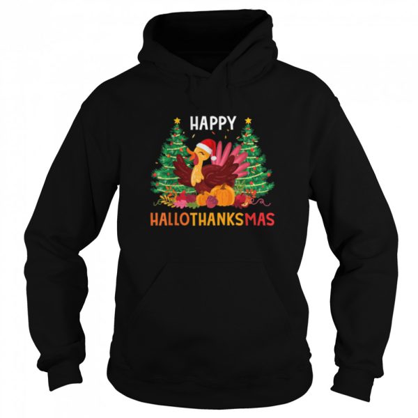 Owl Thankgiving Halloween Christmas Happy Hallothanksmas T-Shirt B0B7DXL9WR