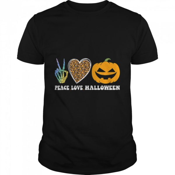 Peace Love Halloween Happy Halloween Pumpkin Leopard Heart T-Shirt B0BHJM5DXB