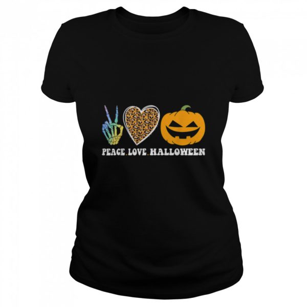 Peace Love Halloween Happy Halloween Pumpkin Leopard Heart T-Shirt B0BHJM5DXB