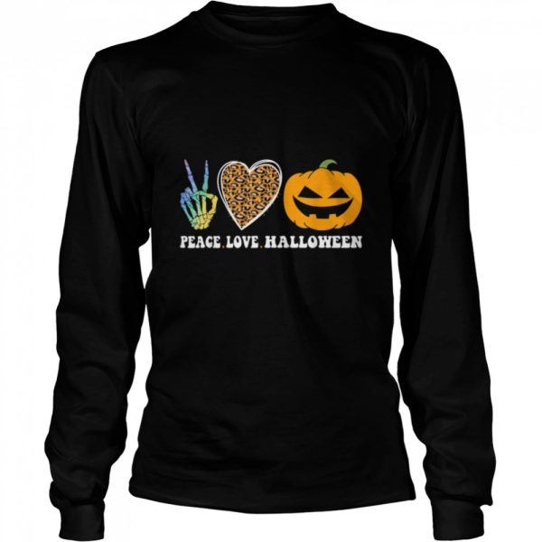 Peace Love Halloween Happy Halloween Pumpkin Leopard Heart T-Shirt B0BHJM5DXB