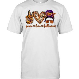 Peace Love Halloween Messy Bun Sunglasses Costume shirt 1