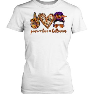 Peace Love Halloween Messy Bun Sunglasses Costume shirt 1 Peace Love Halloween Messy Bun Sunglasses Costume shirt 2