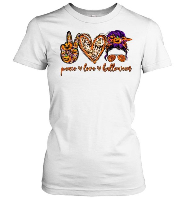 Peace Love Halloween Messy Bun Sunglasses Costume shirt