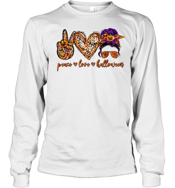 Peace Love Halloween Messy Bun Sunglasses Costume shirt