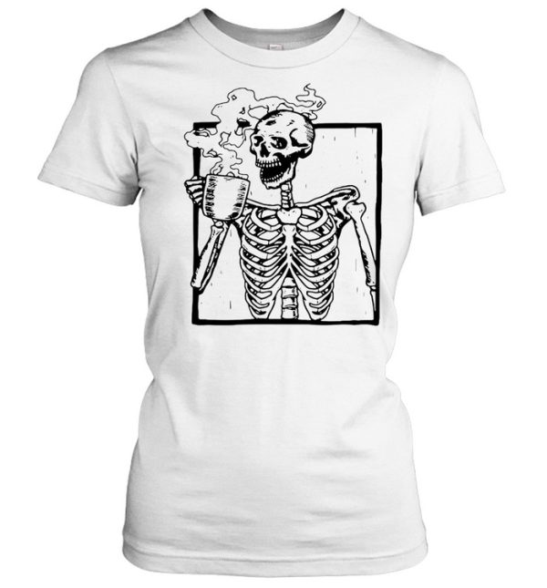 Skeleton Drinking Coffee Caffeine Cool Halloween T-shirt