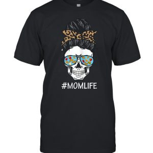 Skull Mom Life Bun Hair Glasses Fast Food And Pizza shirt 1