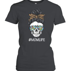 Skull Mom Life Bun Hair Glasses Fast Food And Pizza shirt 2