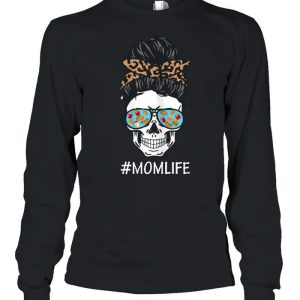 Skull Mom Life Bun Hair Glasses Fast Food And Pizza shirt 3