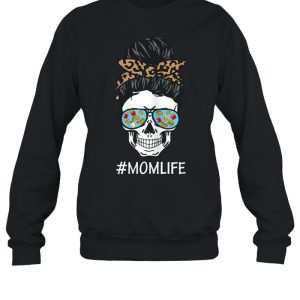 Skull Mom Life Bun Hair Glasses Fast Food And Pizza shirt 4