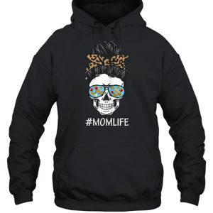 Skull Mom Life Bun Hair Glasses Fast Food And Pizza shirt 5