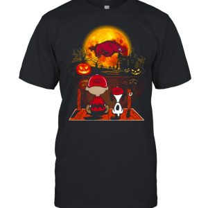 Snoopy and Charlie Brown Pumpkin Arkansas Razorbacks Halloween Moon shirt 1